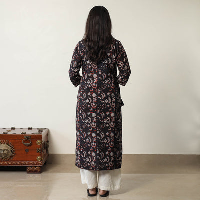 Black - Jahota Block Printed Cotton Straight Kurta 02