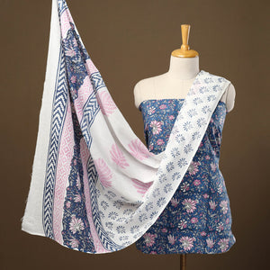 Blue - 3pc Sanganeri Block Print Cotton Dress Material 17
