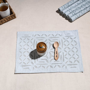 Blue - Applique Cut work Cotton Table Mats (set of 6)