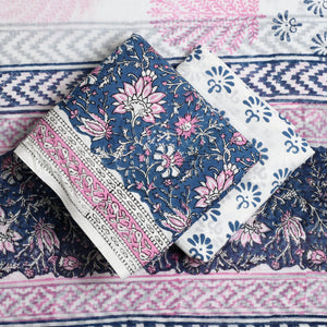 Blue - 3pc Sanganeri Block Print Cotton Dress Material 17