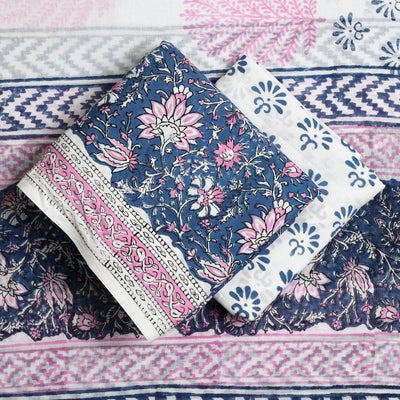 Blue - 3pc Sanganeri Block Print Cotton Dress Material 17