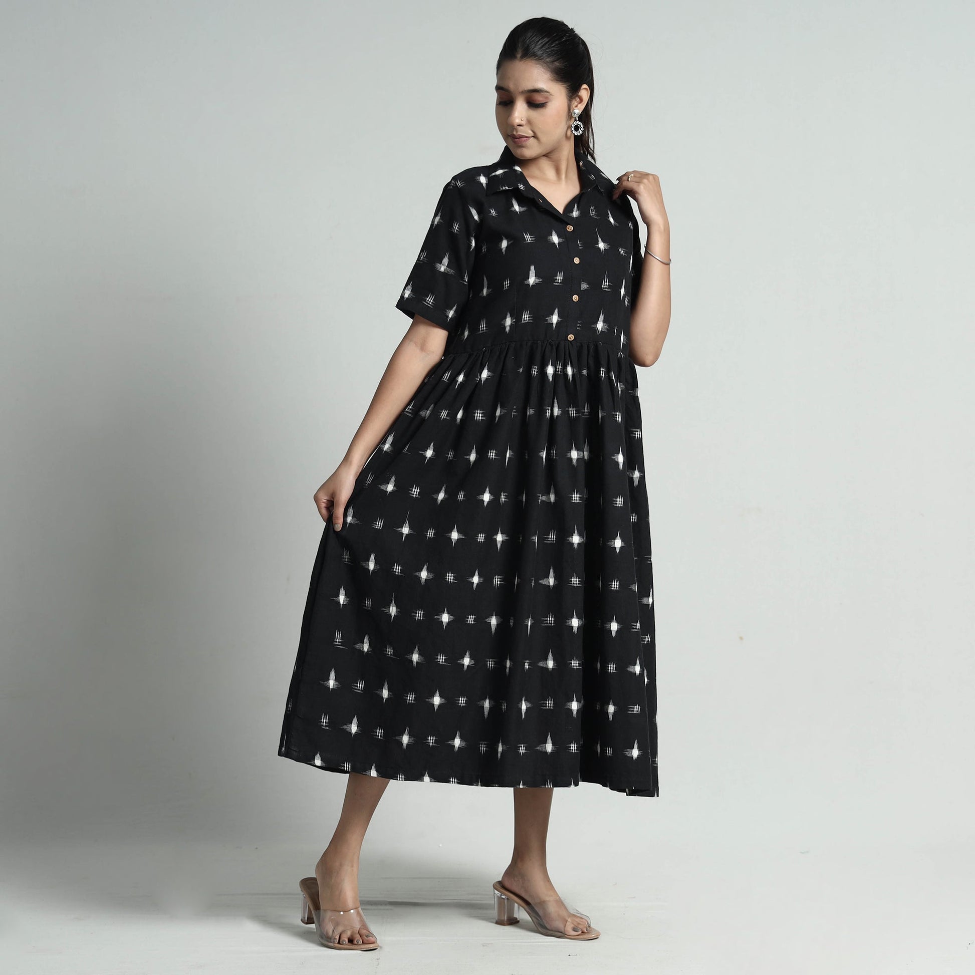 Black - Pochampally Double Ikat Weave Cotton Dress