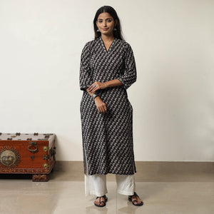 Black - Jahota Block Printed Cotton Straight Kurta 01