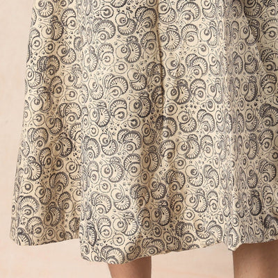 Beige - Kalamkari Block Printed Cotton Wrap Around Skirt