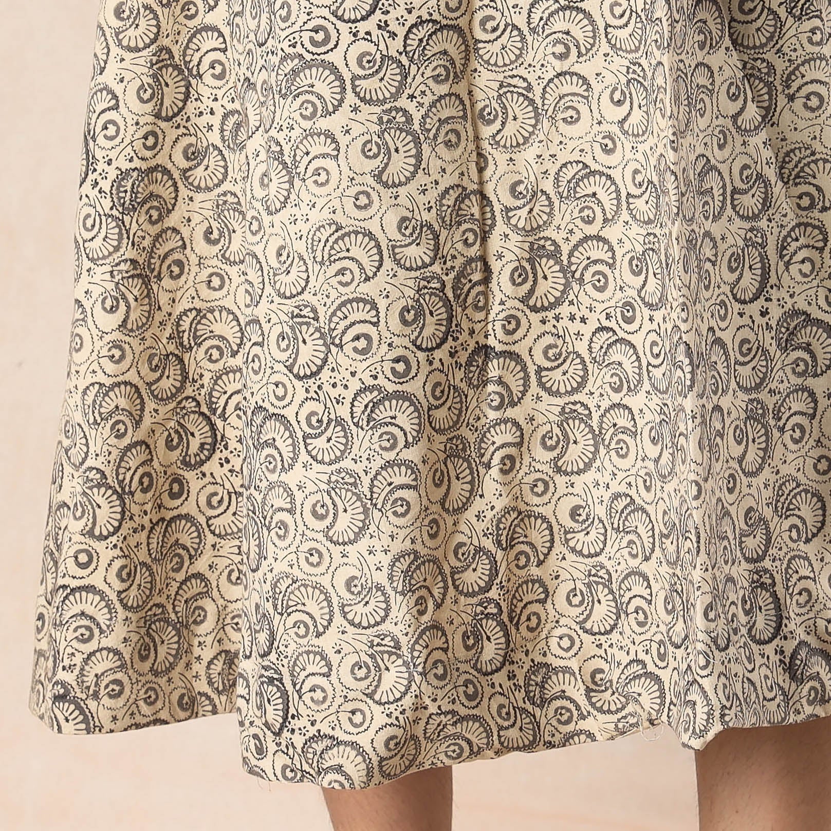 Beige - Kalamkari Block Printed Cotton Wrap Around Skirt