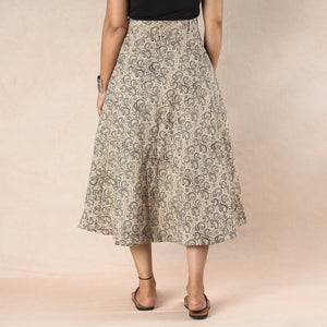 Beige - Kalamkari Block Printed Cotton Wrap Around Skirt