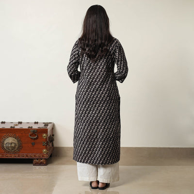 Black - Jahota Block Printed Cotton Straight Kurta 01