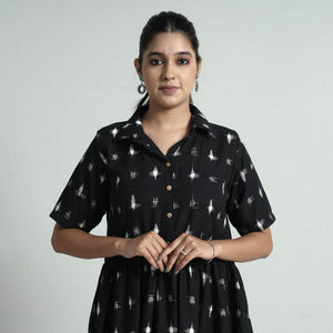 Black - Pochampally Double Ikat Weave Cotton Dress