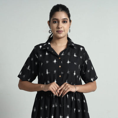 Black - Pochampally Double Ikat Weave Cotton Dress