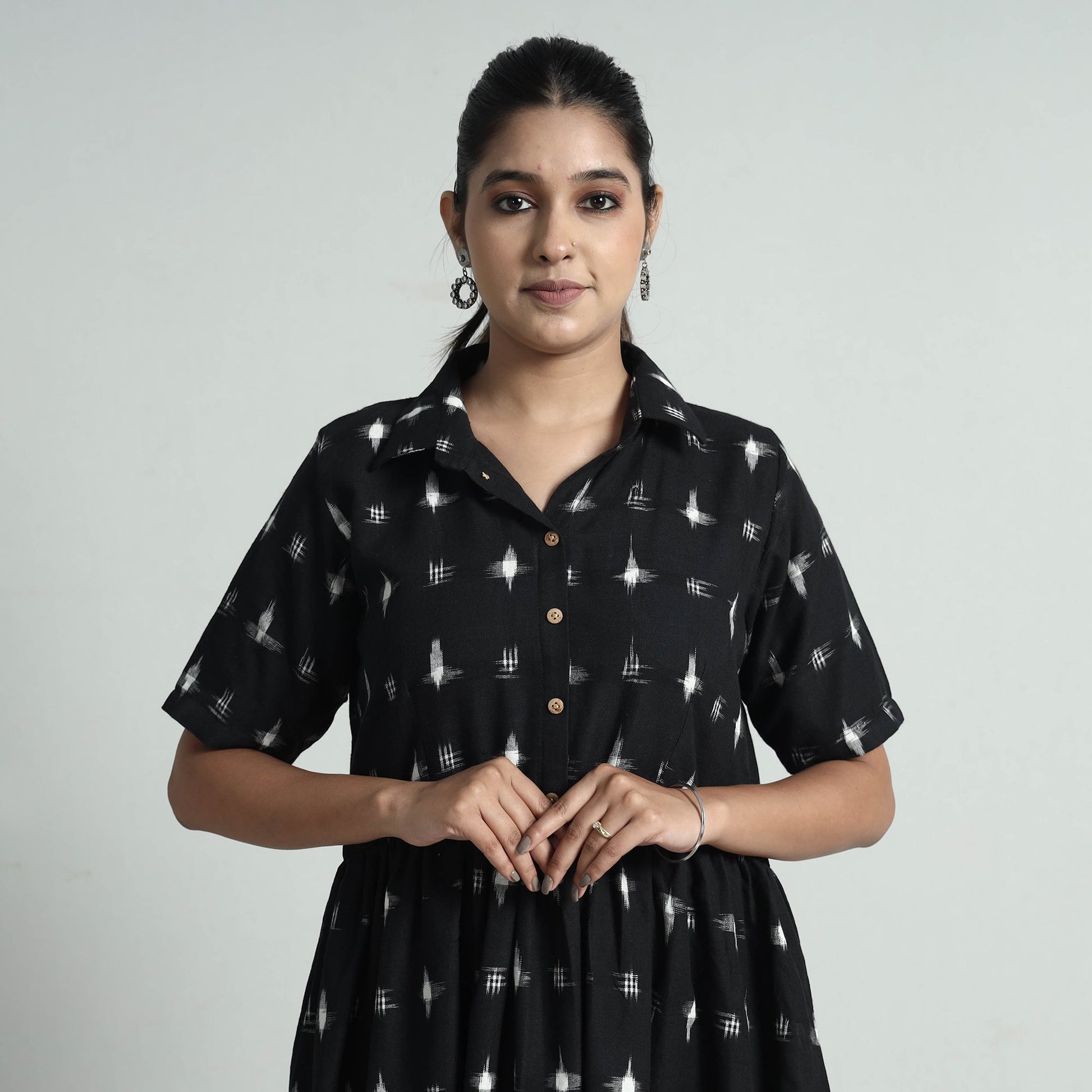 Black - Pochampally Double Ikat Weave Cotton Dress