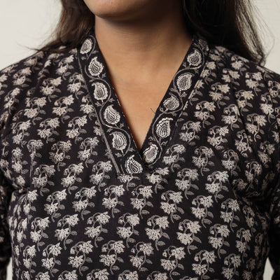Black - Jahota Block Printed Cotton Straight Kurta 01