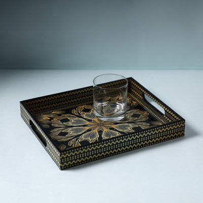 Black - Handcrafted Wooden Epoxy Resin Tray (11 x 9 in)