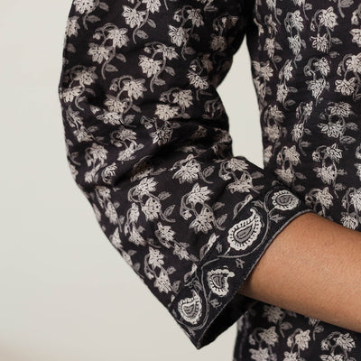 Black - Jahota Block Printed Cotton Straight Kurta 01