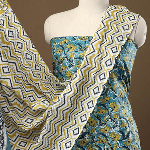 Blue - 3pc Sanganeri Block Print Cotton Dress Material 21