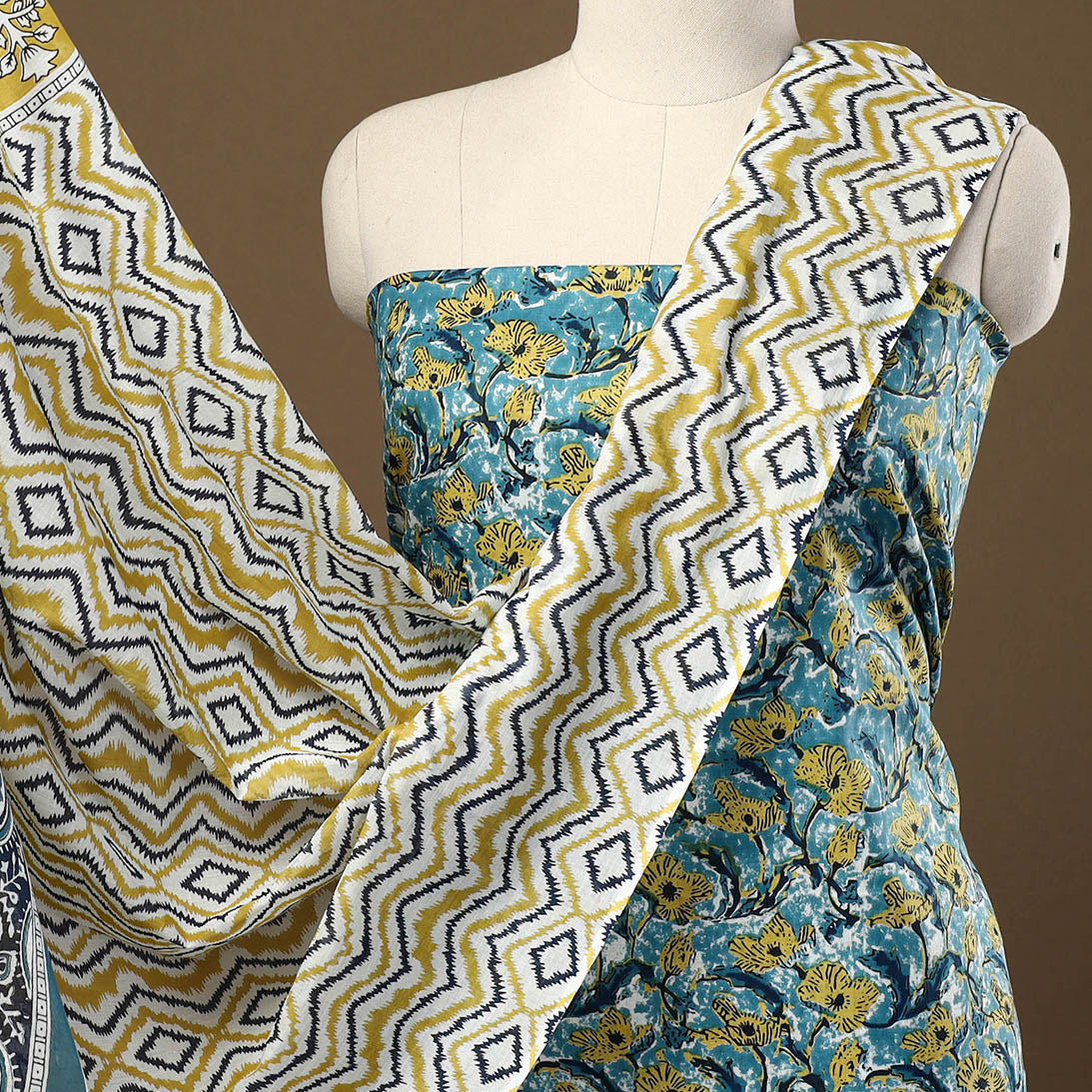 Blue - 3pc Sanganeri Block Print Cotton Dress Material 21