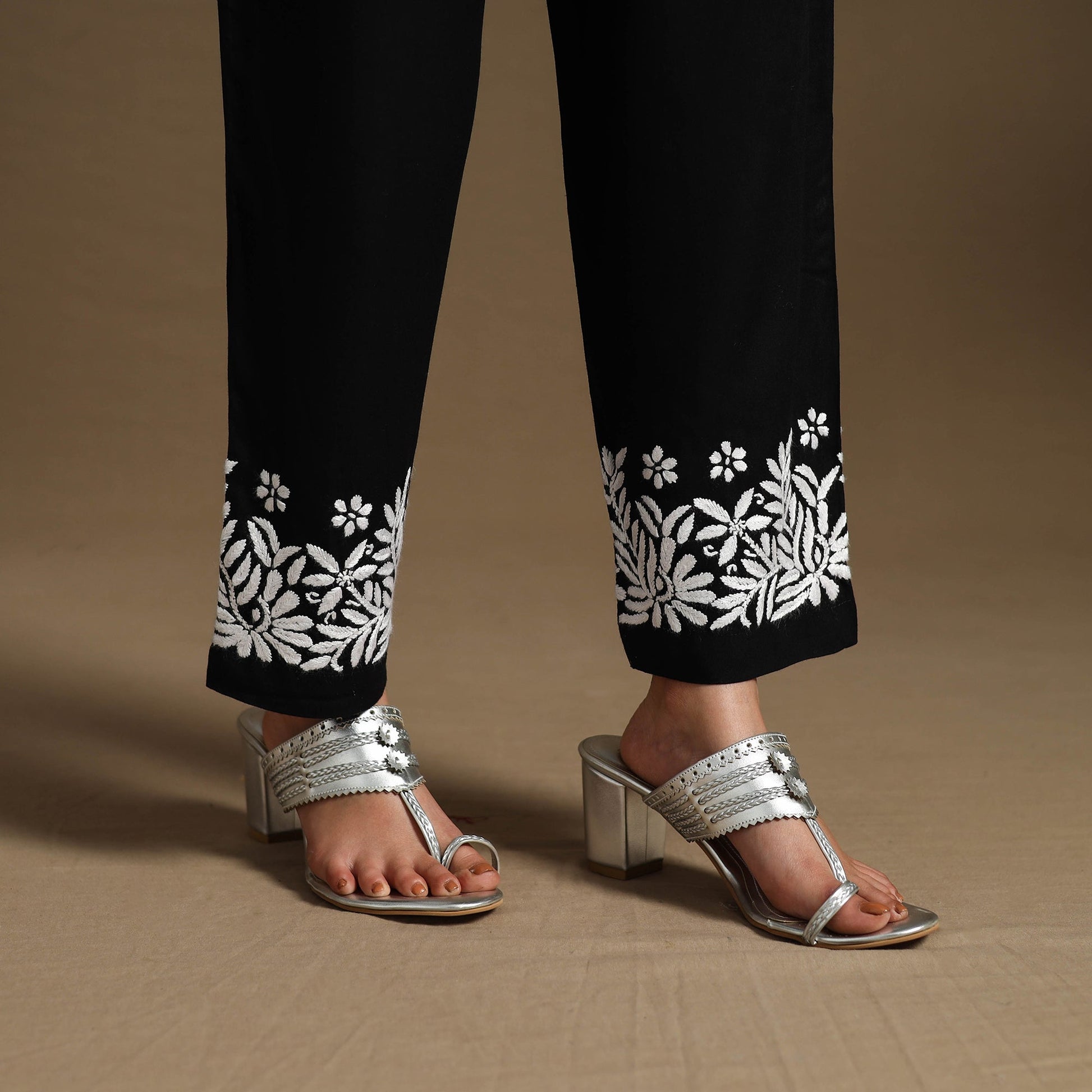 Black - Hand Embroidered Rayon Chikankari Kurta with Pant Set 03