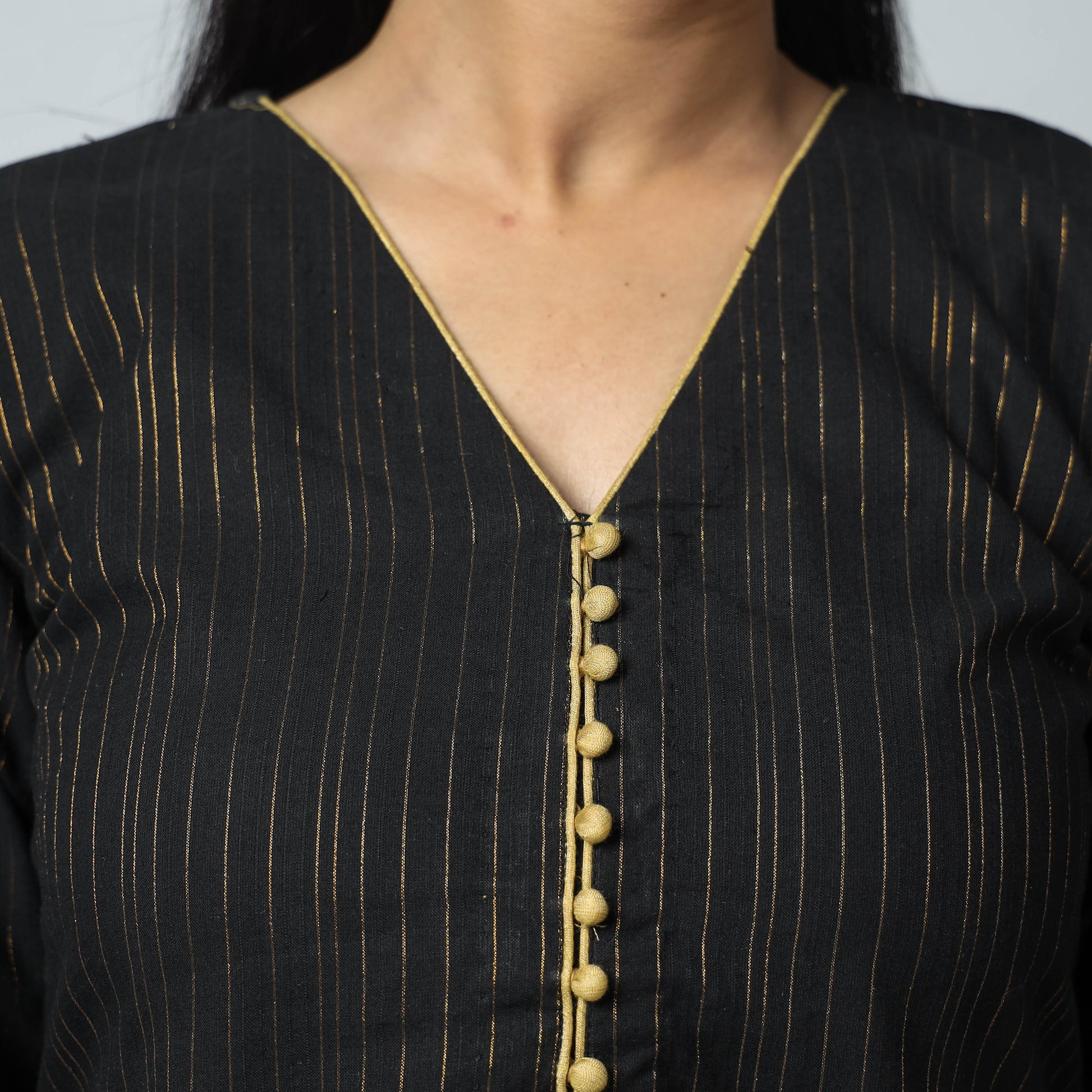 Black - Jacquard Cotton A-Line Long Kurta