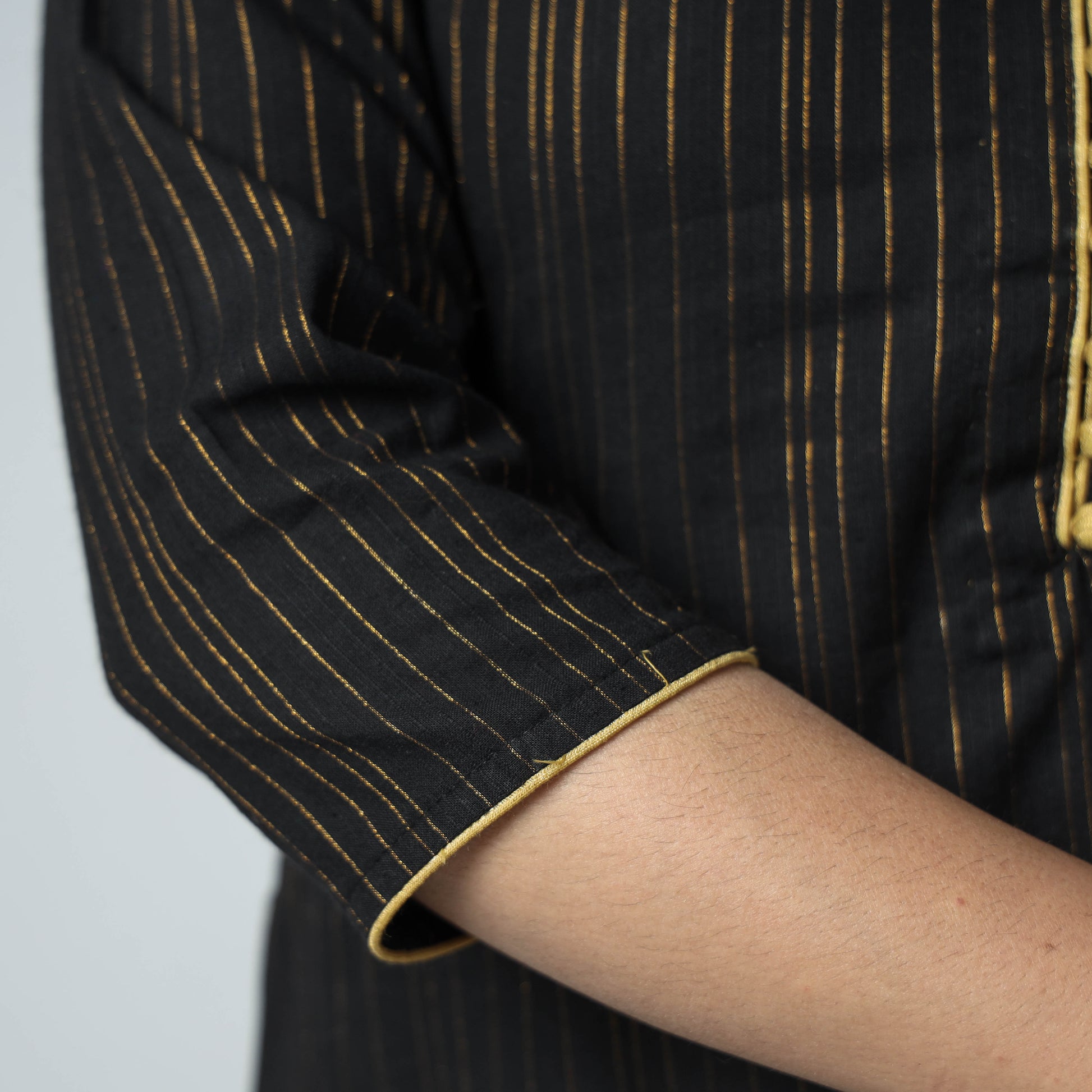 Black - Jacquard Cotton A-Line Long Kurta