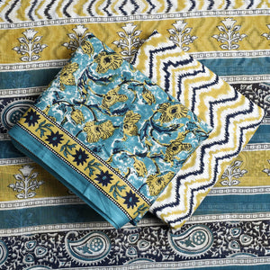 Blue - 3pc Sanganeri Block Print Cotton Dress Material 21