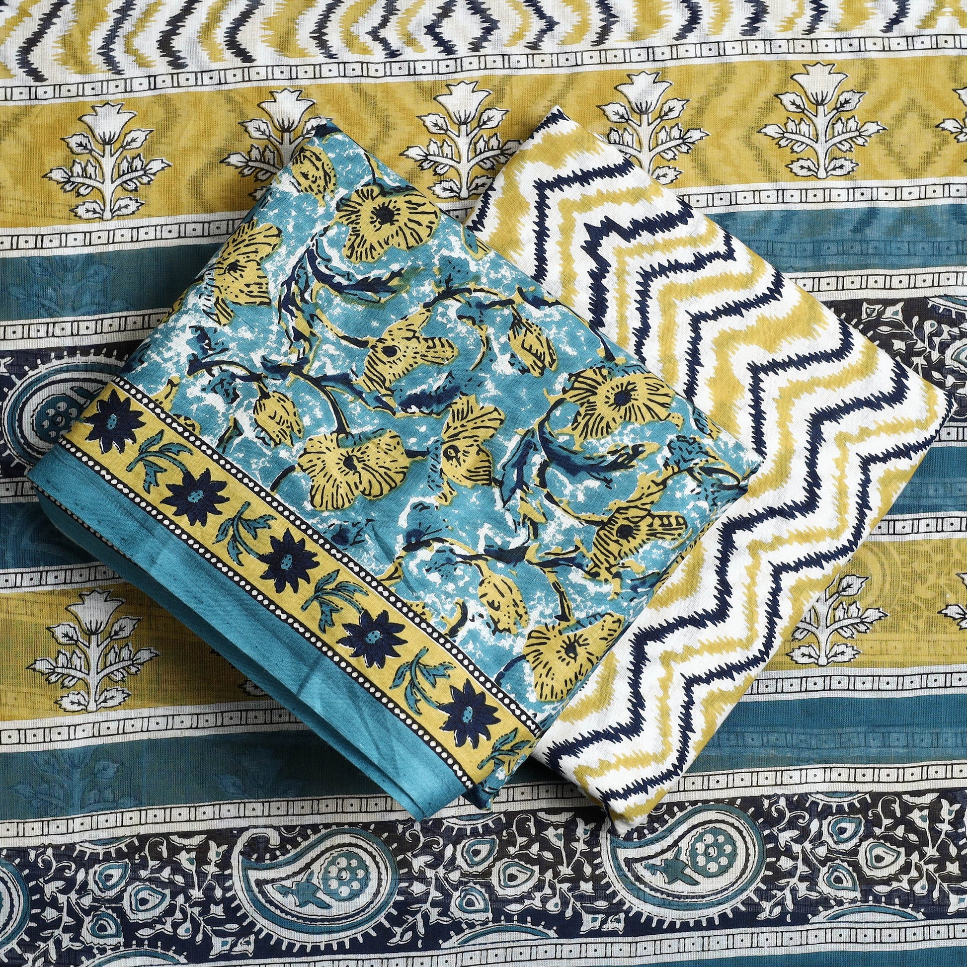 Blue - 3pc Sanganeri Block Print Cotton Dress Material 21