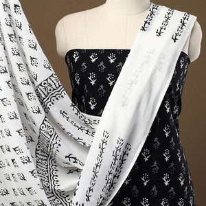 Black - 3pc Sanganeri Block Print Cotton Dress Material 22
