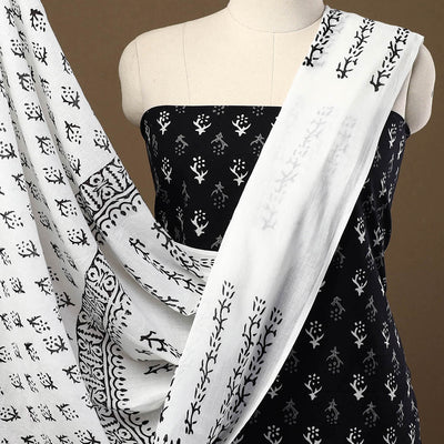 Black - 3pc Sanganeri Block Print Cotton Dress Material 22