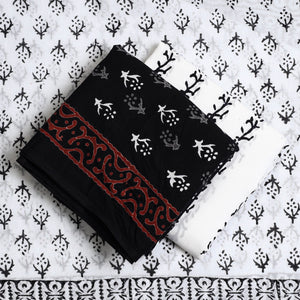 Black - 3pc Sanganeri Block Print Cotton Dress Material 22