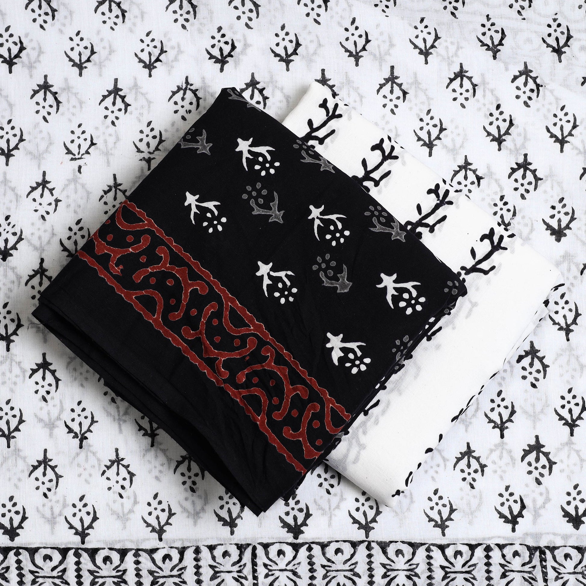 Black - 3pc Sanganeri Block Print Cotton Dress Material 22