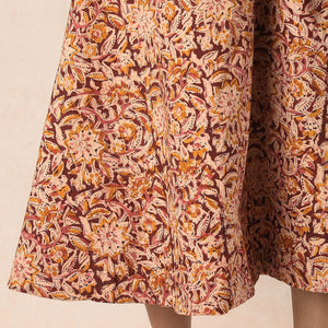 Brown - Kalamkari Block Printed Cotton Wrap Around Skirt