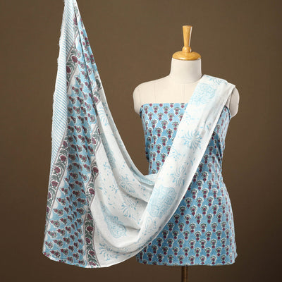 Blue - 3pc Sanganeri Block Print Cotton Dress Material 25