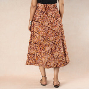 Brown - Kalamkari Block Printed Cotton Wrap Around Skirt