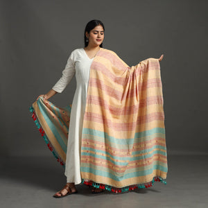 Beige - Organic Kala Cotton Kutch Weave Pure Handloom Dupatta