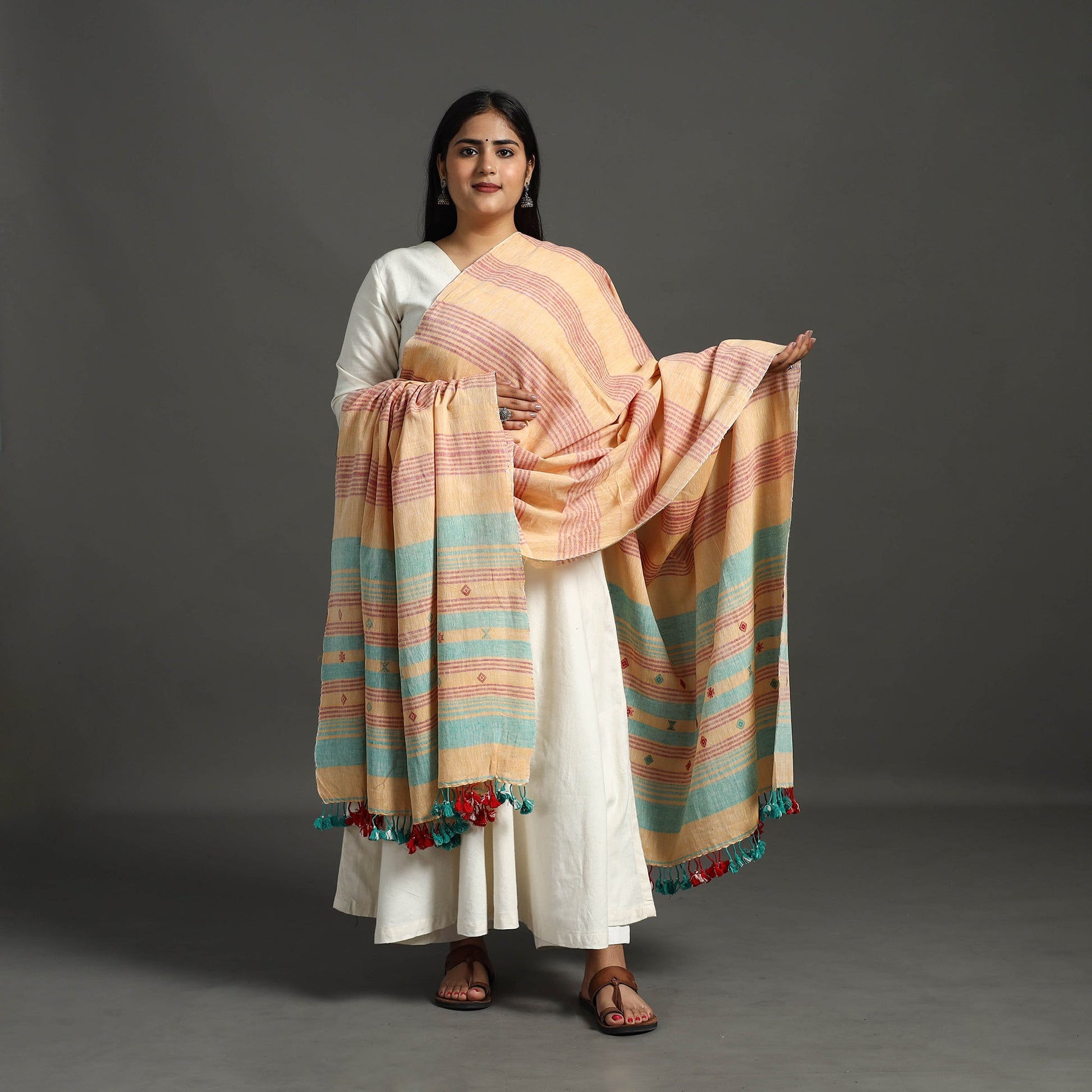 Beige - Organic Kala Cotton Kutch Weave Pure Handloom Dupatta