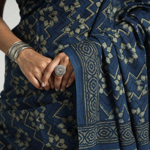 Blue - Akola Hand Block Printed Cotton Saree