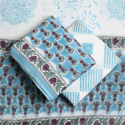 Blue - 3pc Sanganeri Block Print Cotton Dress Material 25