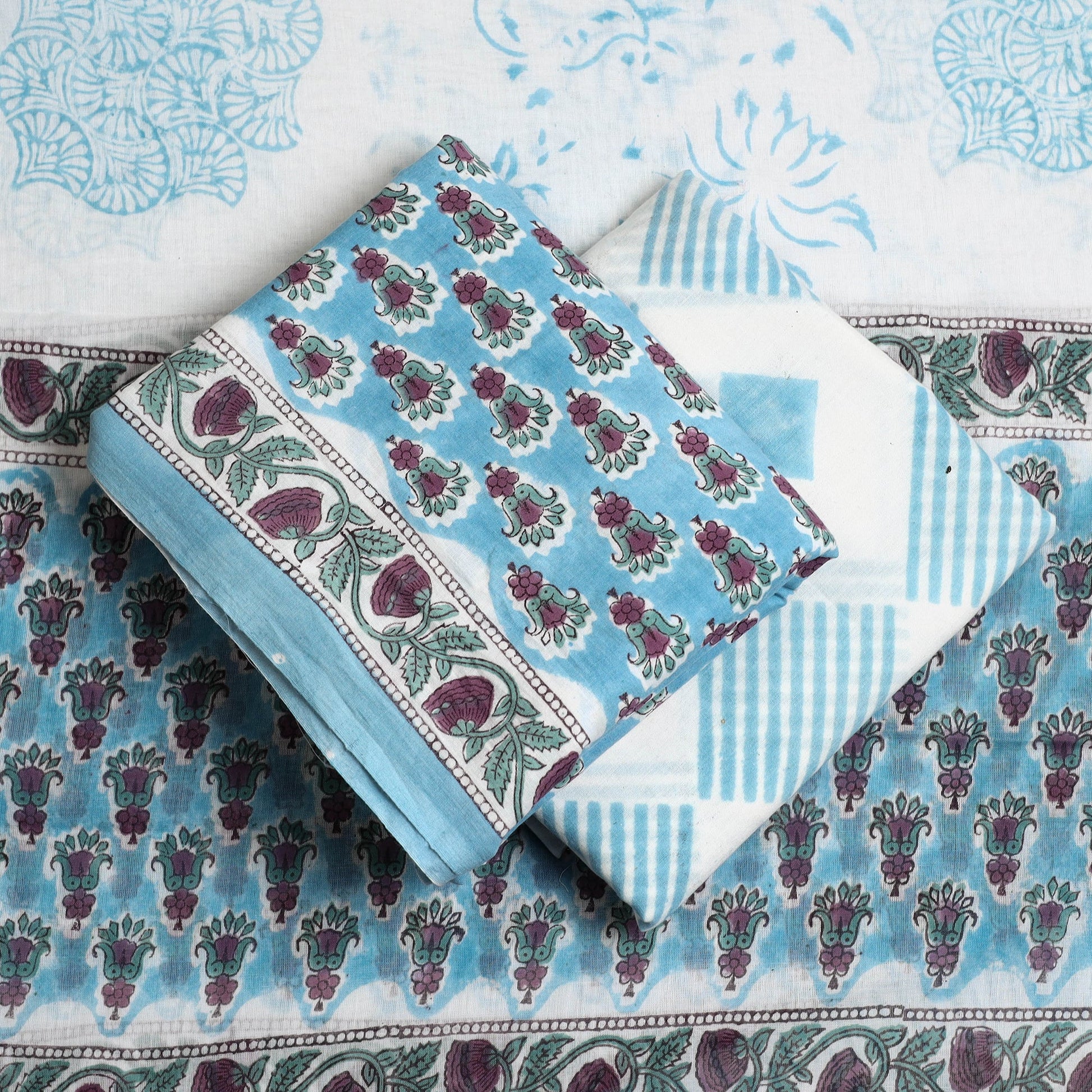 Blue - 3pc Sanganeri Block Print Cotton Dress Material 25