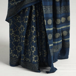 Blue - Akola Hand Block Printed Cotton Saree