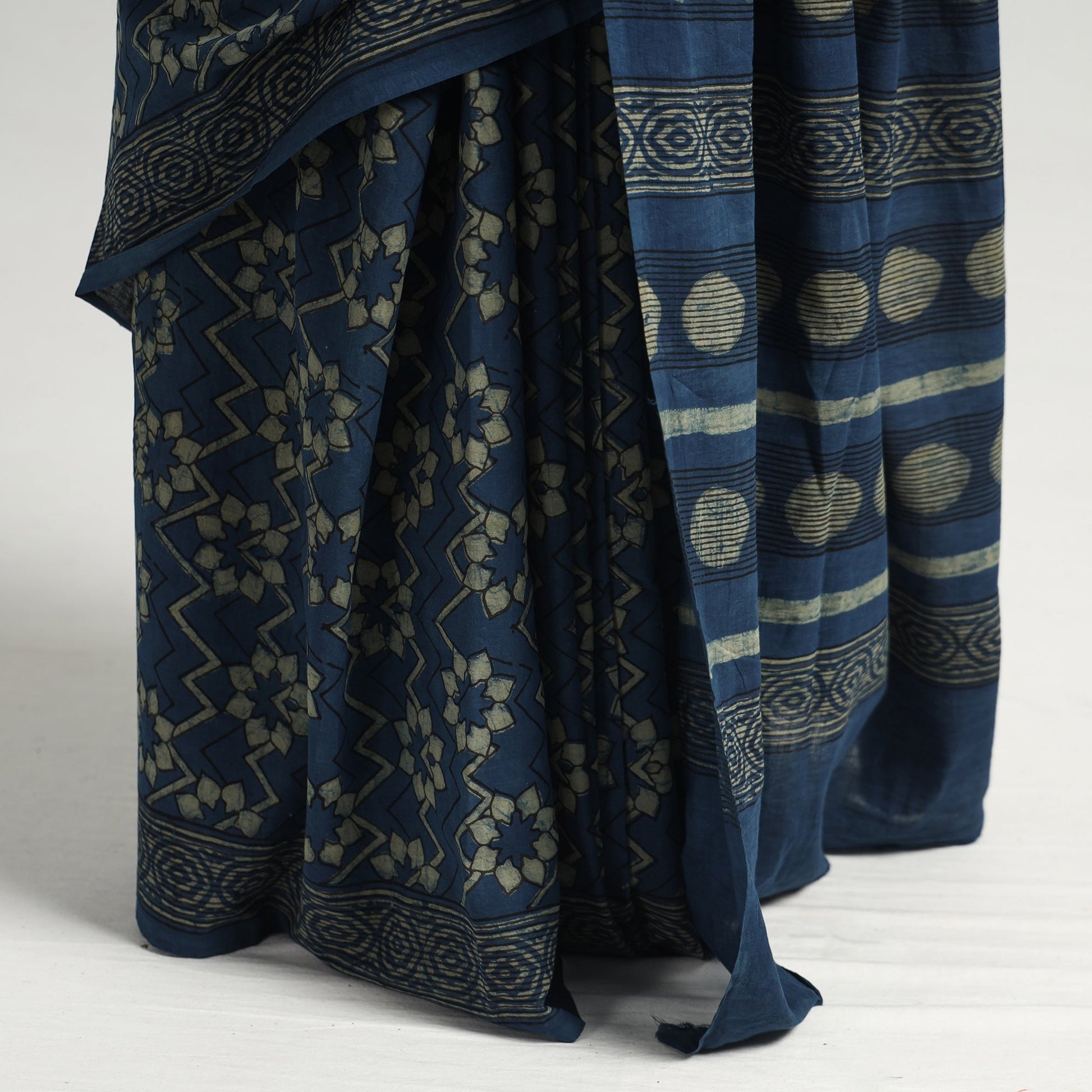 Blue - Akola Hand Block Printed Cotton Saree