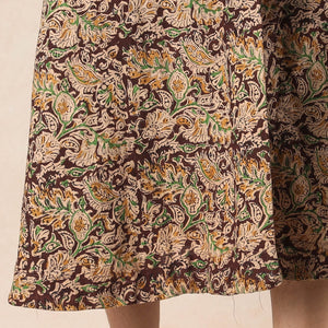 Brown - Kalamkari Block Printed Cotton Wrap Around Skirt