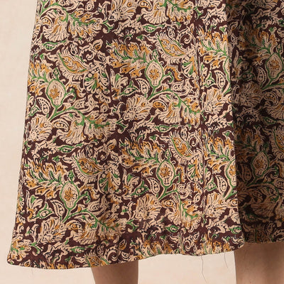 Brown - Kalamkari Block Printed Cotton Wrap Around Skirt
