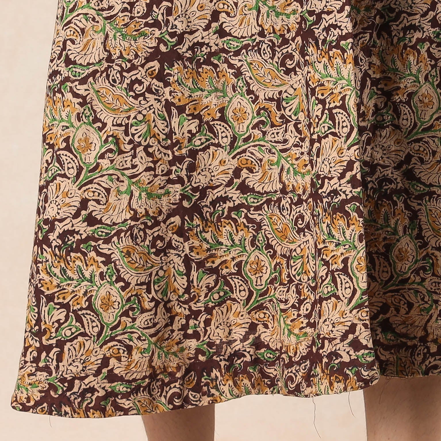 Brown - Kalamkari Block Printed Cotton Wrap Around Skirt
