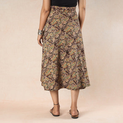 Brown - Kalamkari Block Printed Cotton Wrap Around Skirt