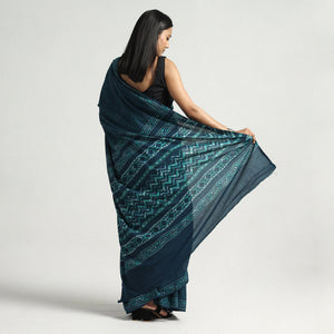 Blue - Akola Hand Block Printed Cotton Saree