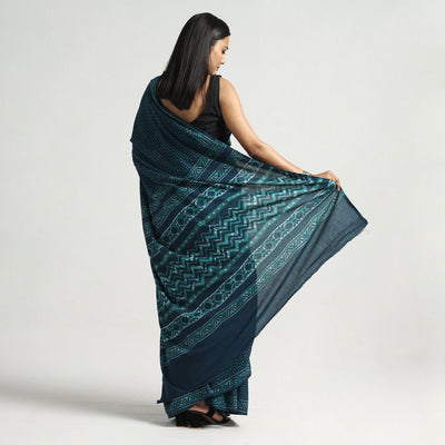 Blue - Akola Hand Block Printed Cotton Saree