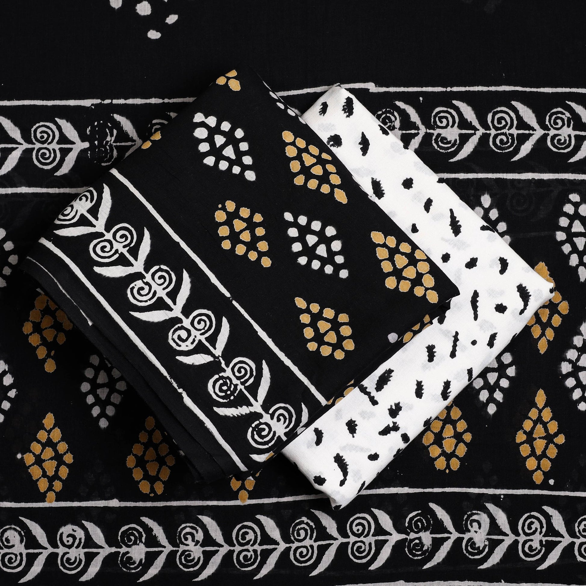 Black - 3pc Sanganeri Block Print Cotton Dress Material 28