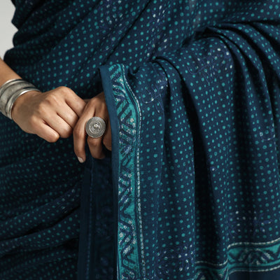 Blue - Akola Hand Block Printed Cotton Saree