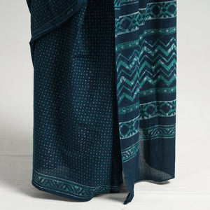Blue - Akola Hand Block Printed Cotton Saree