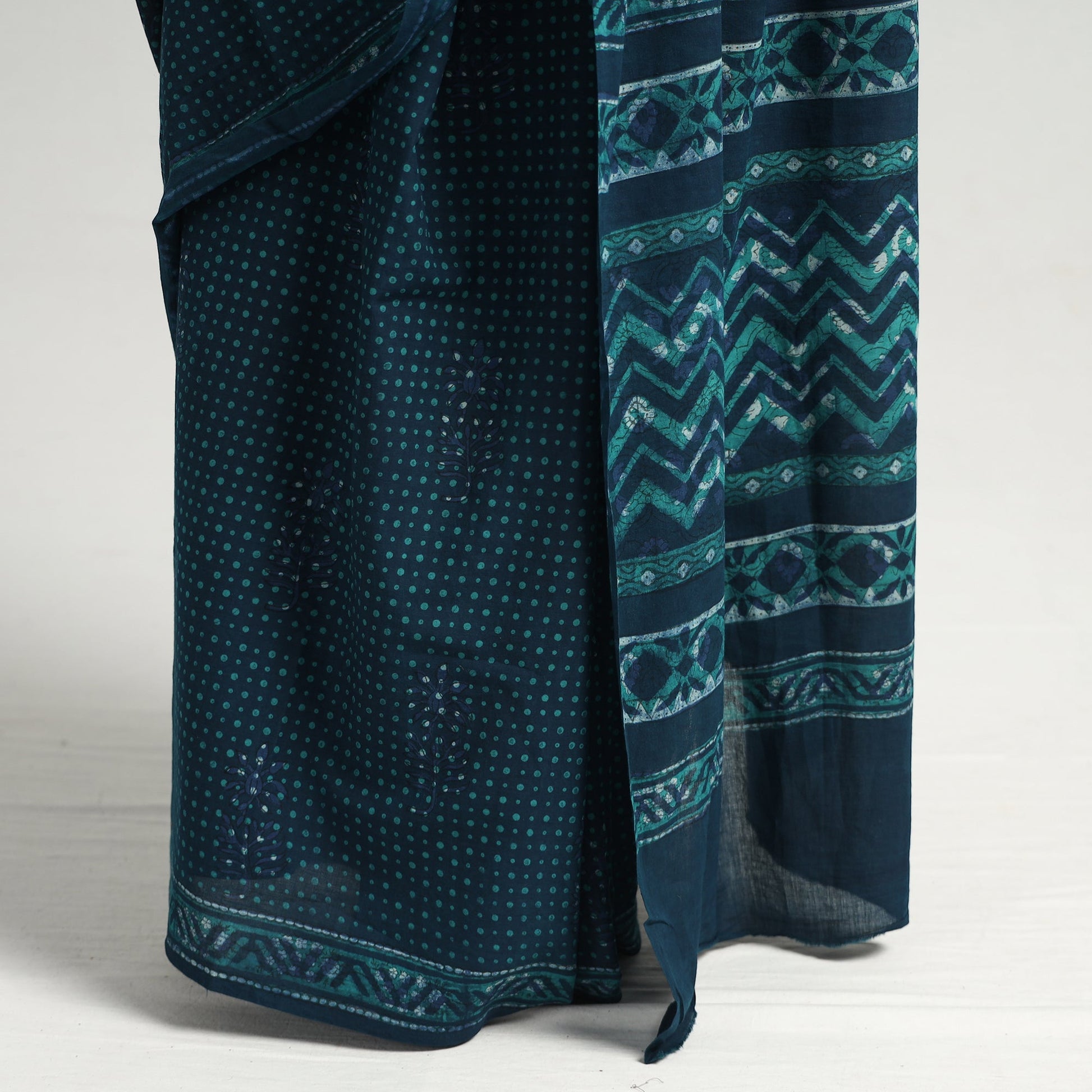 Blue - Akola Hand Block Printed Cotton Saree