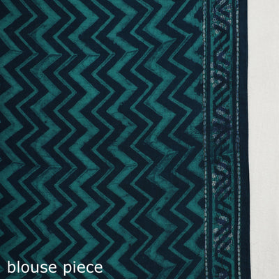 Blue - Akola Hand Block Printed Cotton Saree