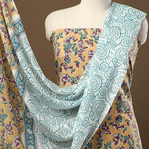 Beige - 3pc Sanganeri Block Print Cotton Dress Material 31